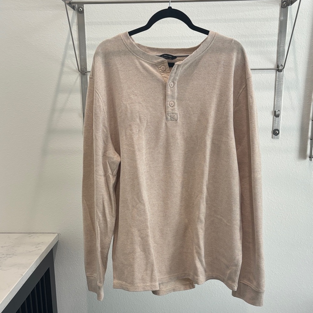 Men's Beige Long Sleeve Henley Shirt